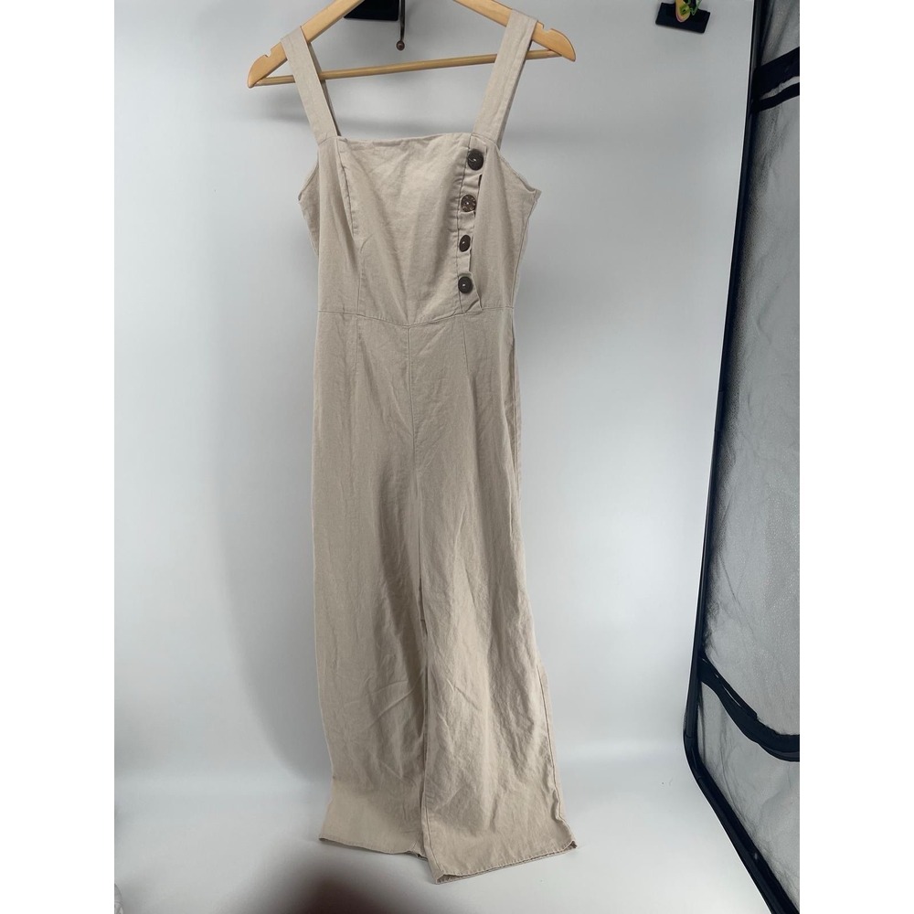 Fishbowl‎ Womens Beige Linen Blend Dress Size 3 Small Button Strap Summer